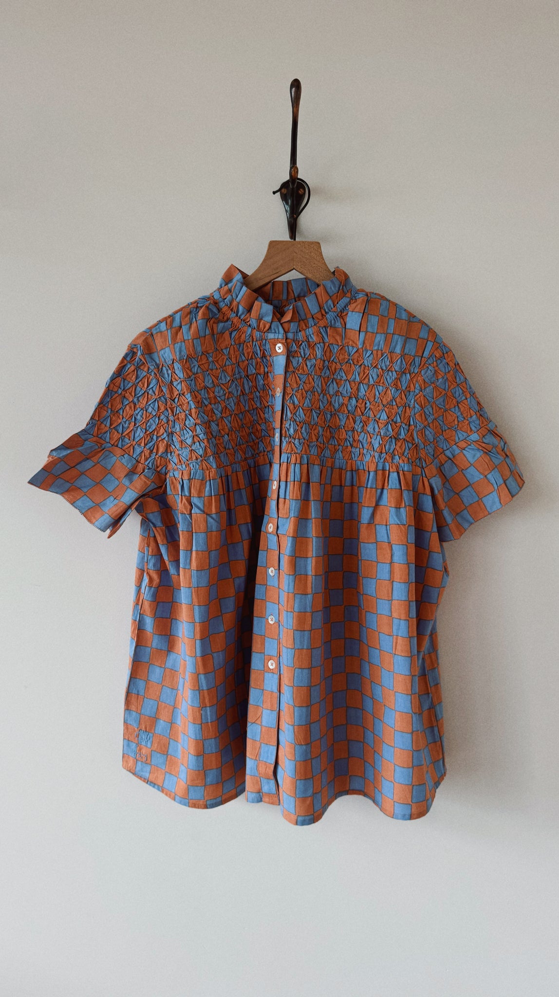 Nora top, <i>lilac peach checker</i>